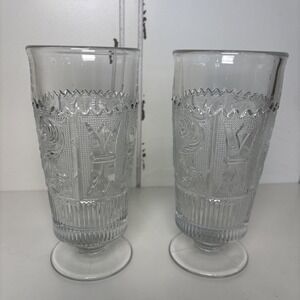 VTG Westmoreland Princess Feather Clear Iced Tea Glasses, Goblets Set Of 2 6.5"